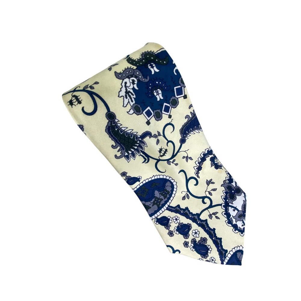 Gant Mens Paisley Silk Tie Yellow Navy Blue Floral Business Formal Coastal  57x4